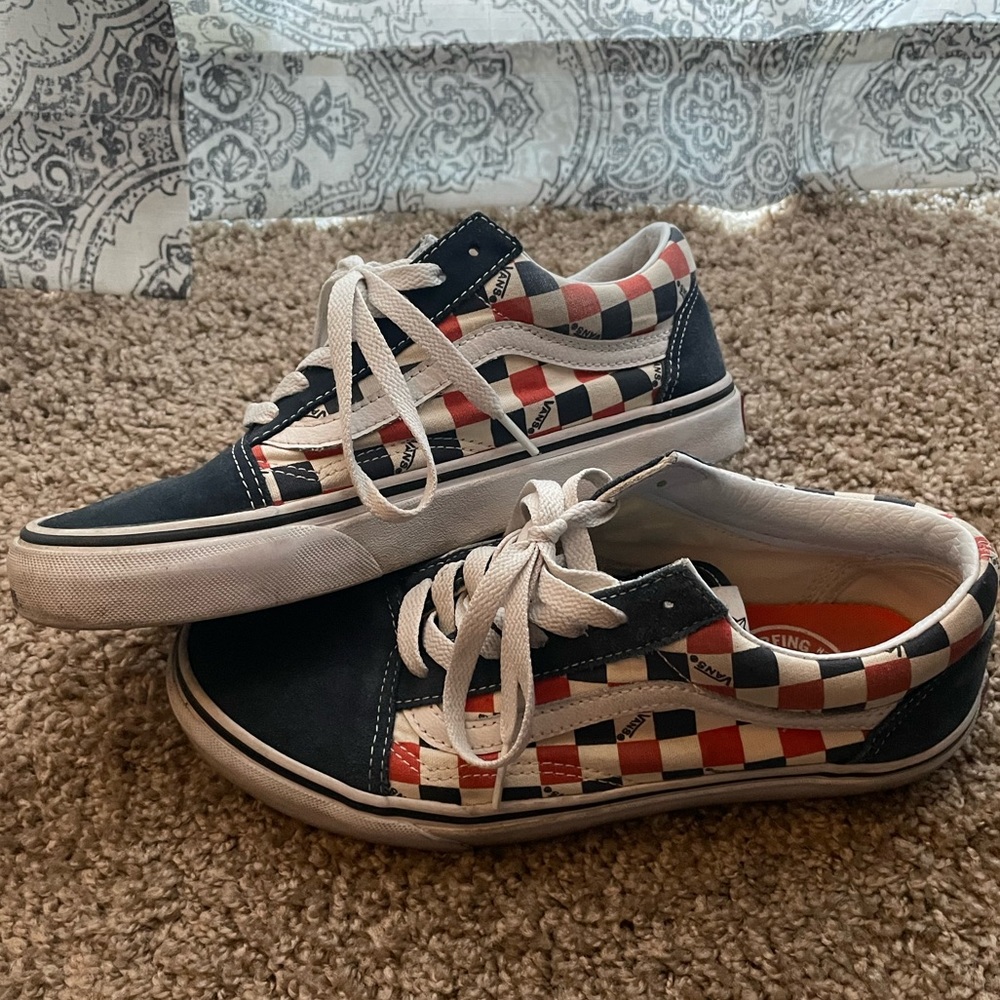 Old Skool Vans Blue and Orange Checkered
